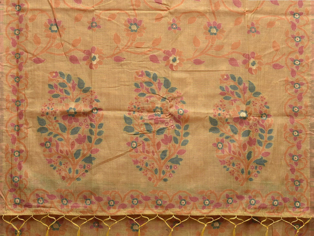 Light Yellow Dhakai Jamdani Cotton Viscose Saree with Floral Design dj0049