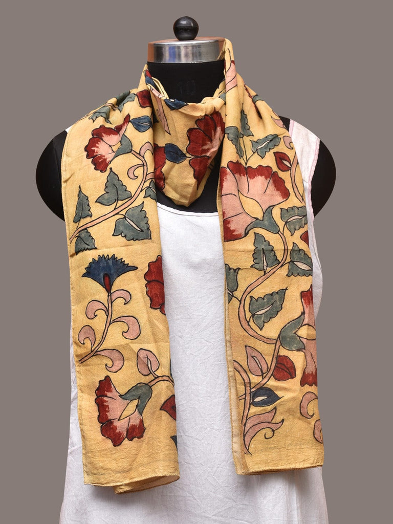 Light Yellow Kalamkari Hand Painted Sico Stole with Floral Design ds3394