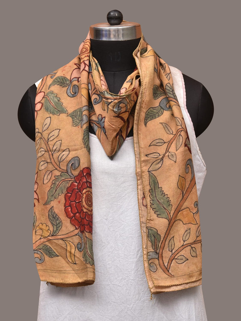 Light Yellow Kalamkari Hand Painted Sico Stole with Floral Design ds3413