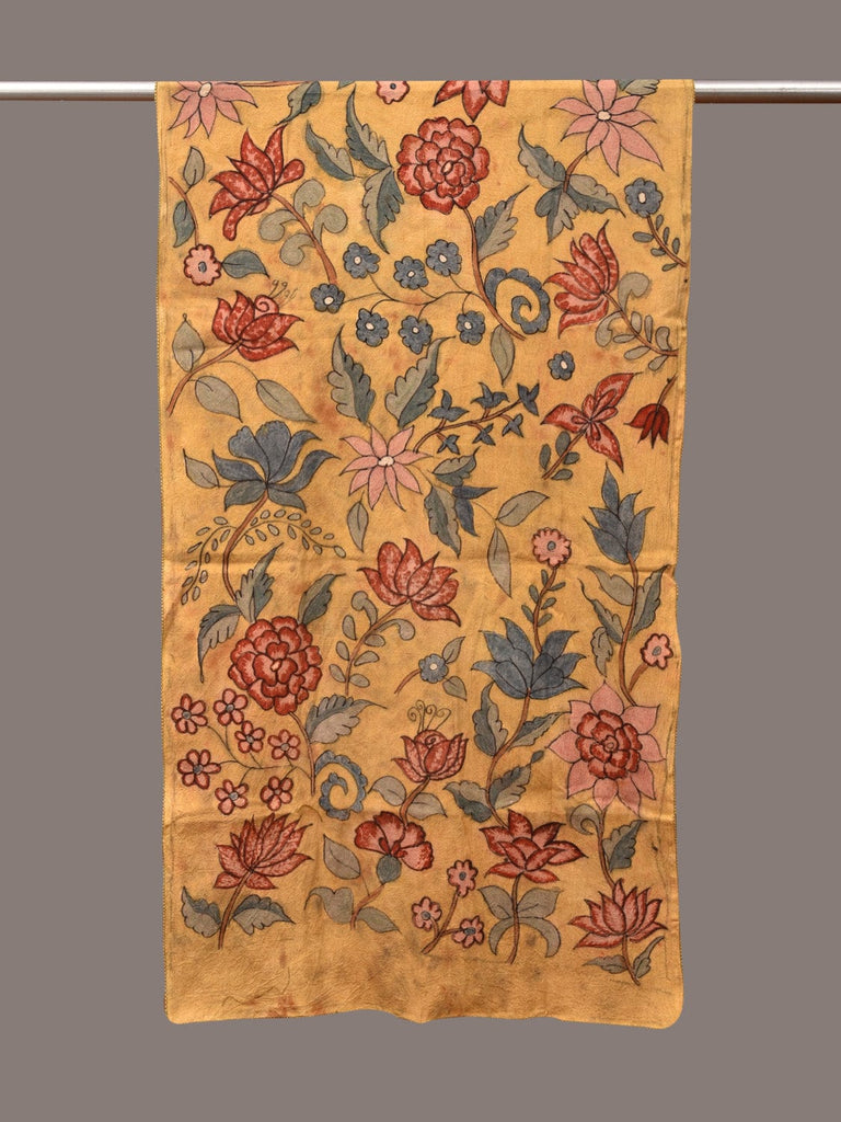 Light Yellow Kalamkari Hand Painted Sico Stole with Floral Design ds3511