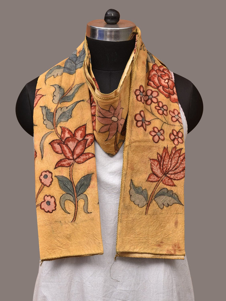 Light Yellow Kalamkari Hand Painted Sico Stole with Floral Design ds3511