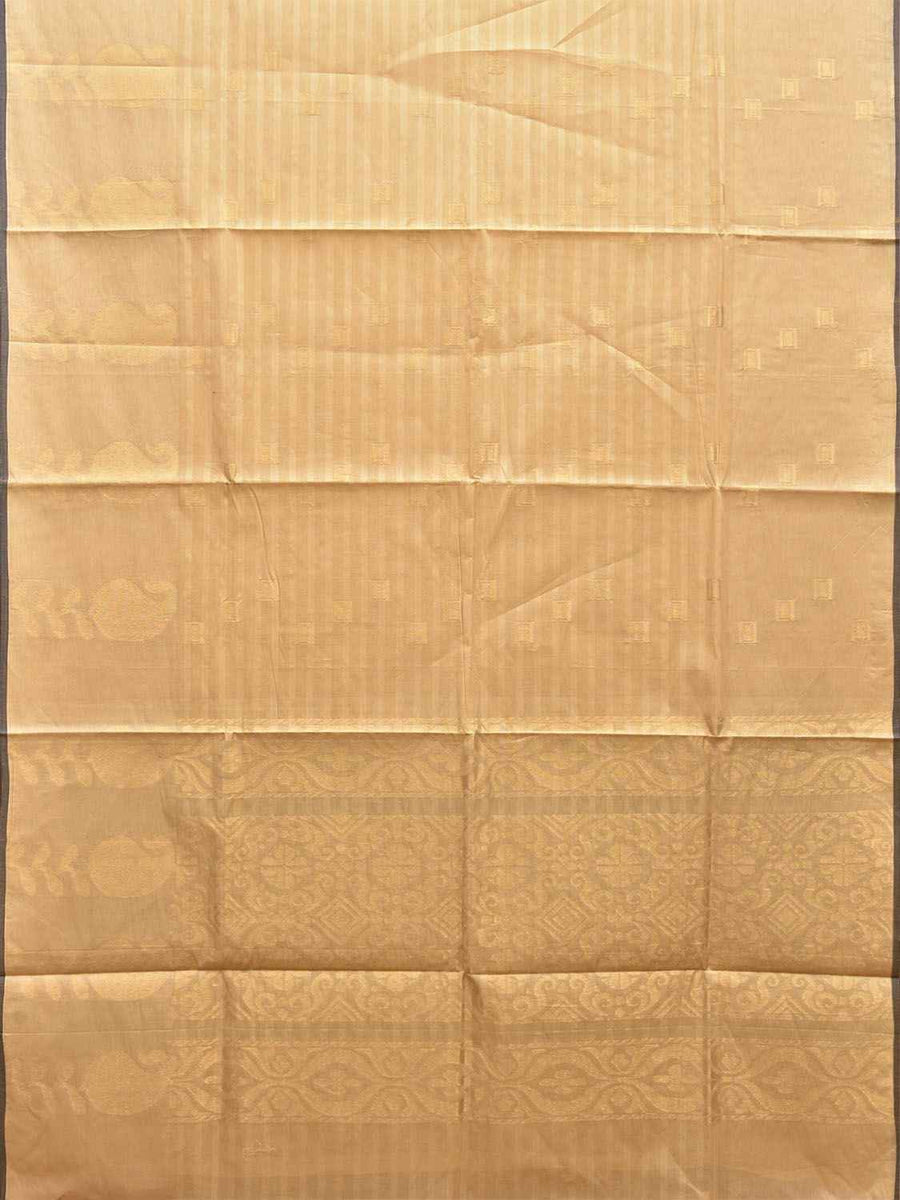 Light Yellow Venkatagiri Cotton Saree with Strips and Pasley Border ...