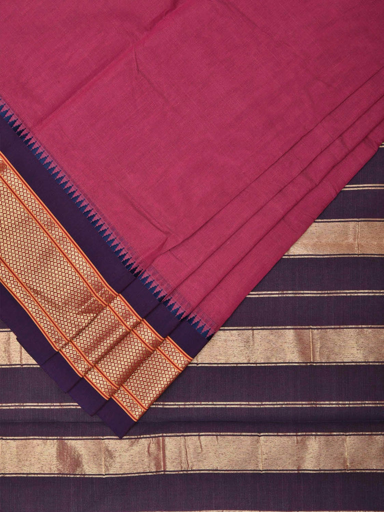 Magenta and Indigo Bamboo Cotton Plain Saree with Zari Border Design bc0097