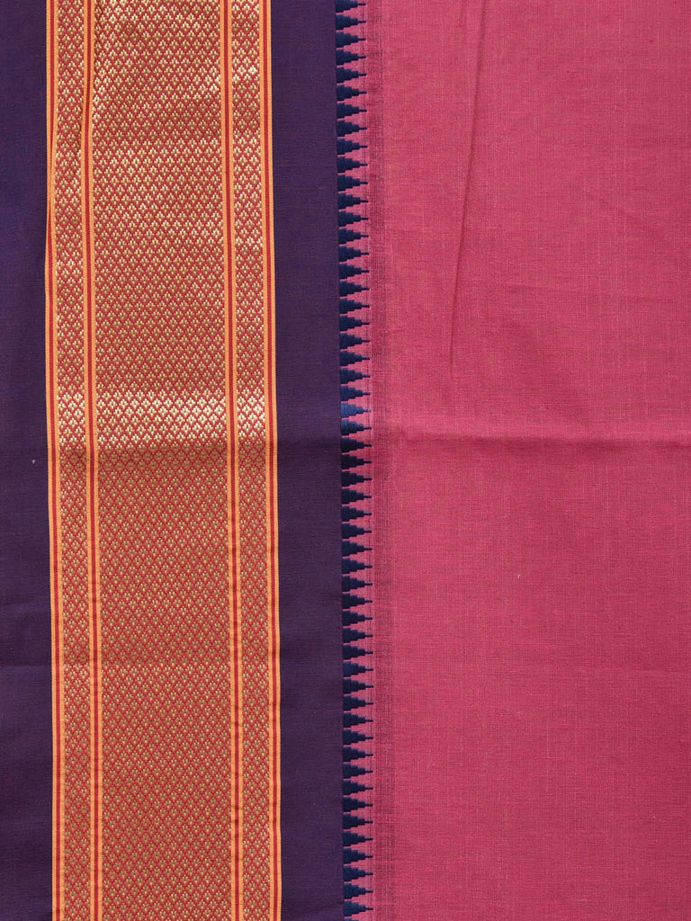 Magenta and Indigo Bamboo Cotton Plain Saree with Zari Border Design bc0097