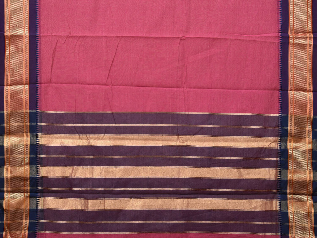 Magenta and Indigo Bamboo Cotton Plain Saree with Zari Border Design bc0097