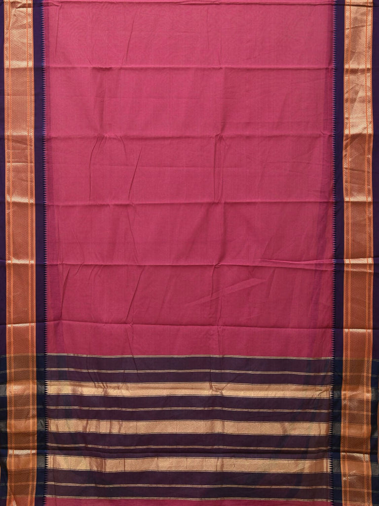 Magenta and Indigo Bamboo Cotton Plain Saree with Zari Border Design bc0097