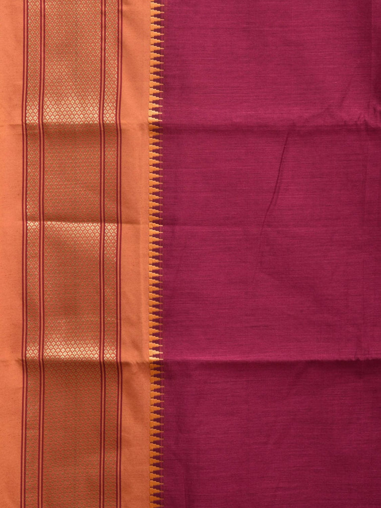 Magenta and Mustard Bamboo Cotton Plain Saree with Contrast Pallu & Zari Border Design No Blouse bc0317