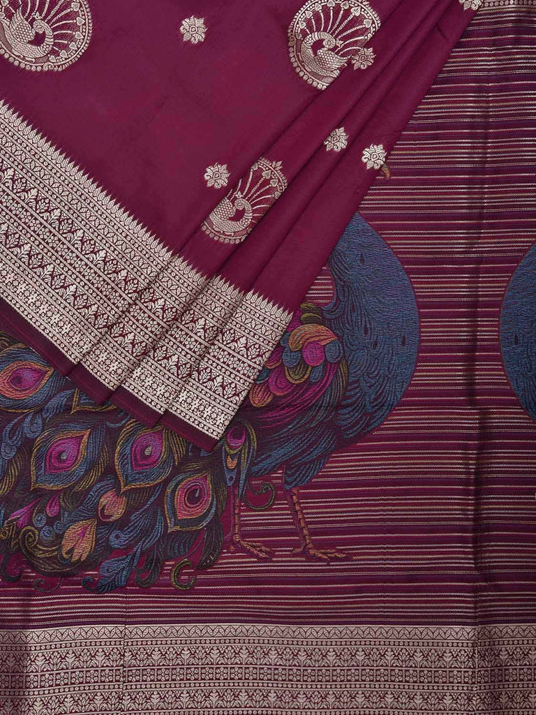 Magenta Viscose Blend Silk Saree, Design Woven on Electronic jacquard Loom. No Floating at Back Side  o0597