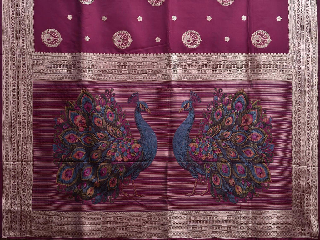 Magenta Viscose Blend Silk Saree, Design Woven on Electronic jacquard Loom. No Floating at Back Side  o0597