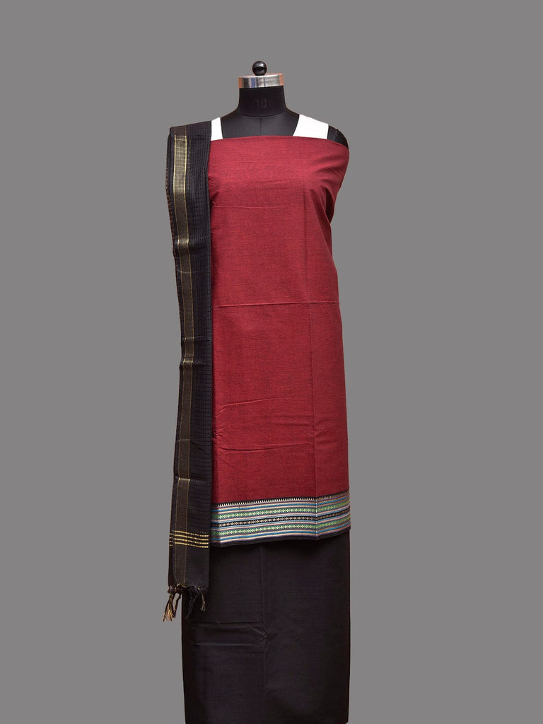 Maroon and Black Kanchipuram Cotton Dress Material with Top Bottom and Dupatta 2.5mt Length dm0088