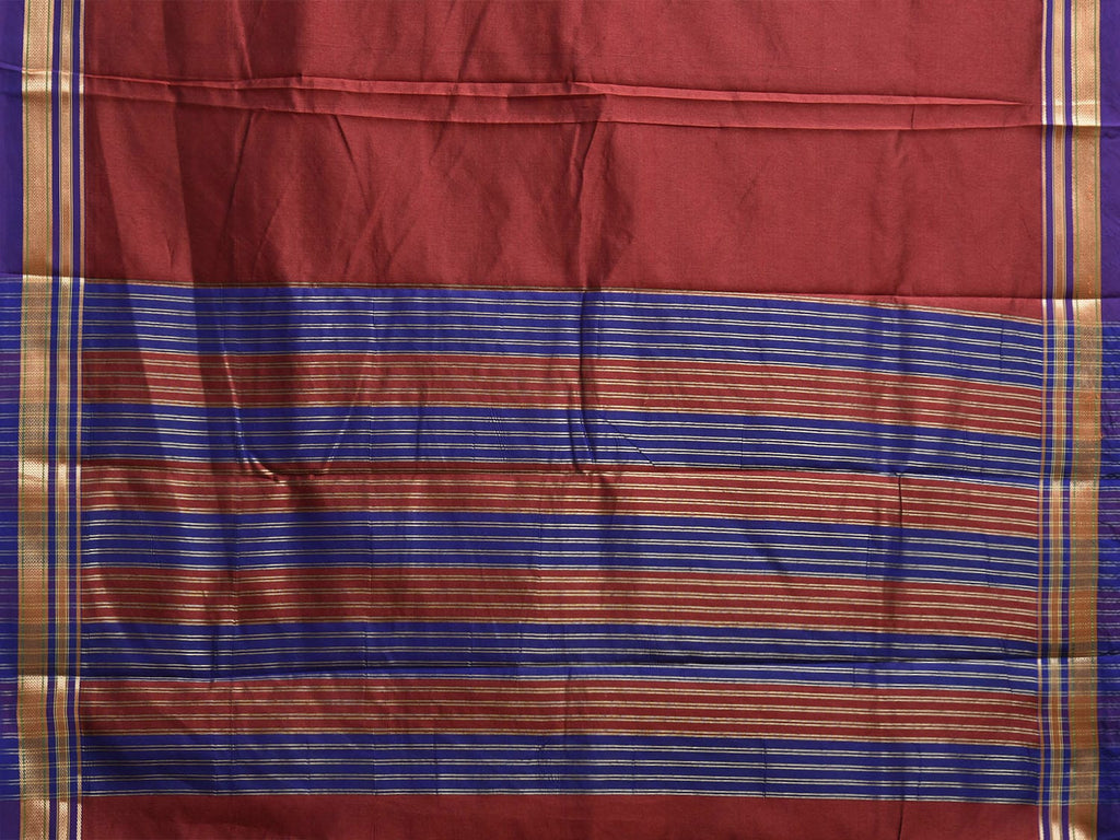 Maroon and Blue Bamboo Cotton Viscose Silk Plain Saree with Strips Pallu Design No Blouse bc0921