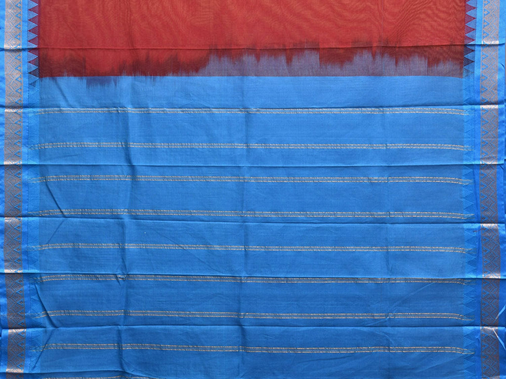 Maroon and Blue Gadwal Cotton Handloom Plain Saree with Strips Pallu Design No Blouse g0275