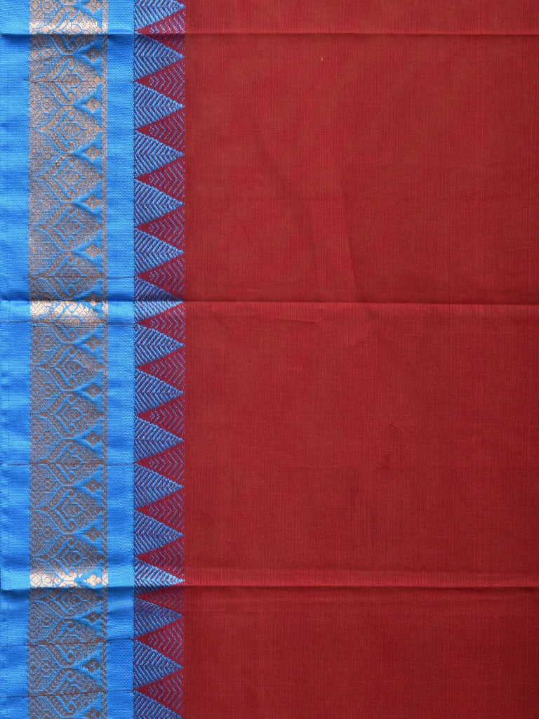 Maroon and Blue Gadwal Cotton Handloom Plain Saree with Strips Pallu Design No Blouse g0275