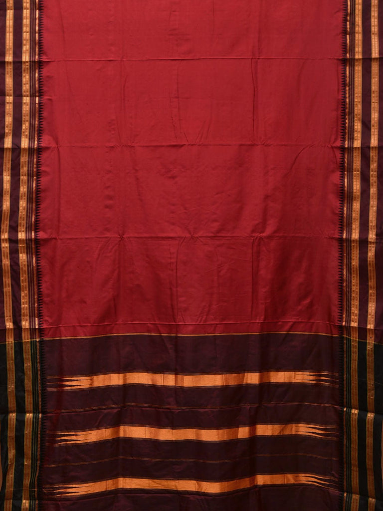 Maroon and Brown Narayanpet Silk Handloom Plain Saree with Traditional Border Design No Blouse np0668
