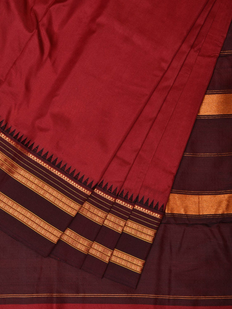 Maroon and Brown Narayanpet Silk Handloom Plain Saree with Traditional Border Design No Blouse np0668