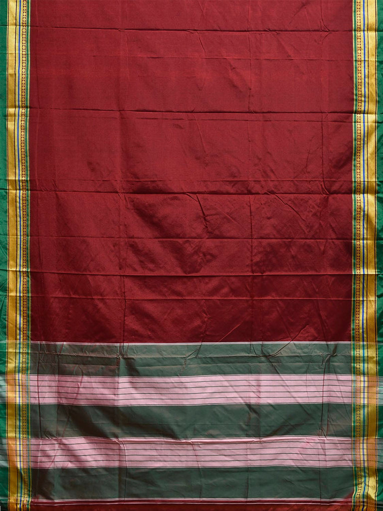 Maroon and Green ilkal Cotton Plain Saree with Strips Pallu Design No Blouse il0055