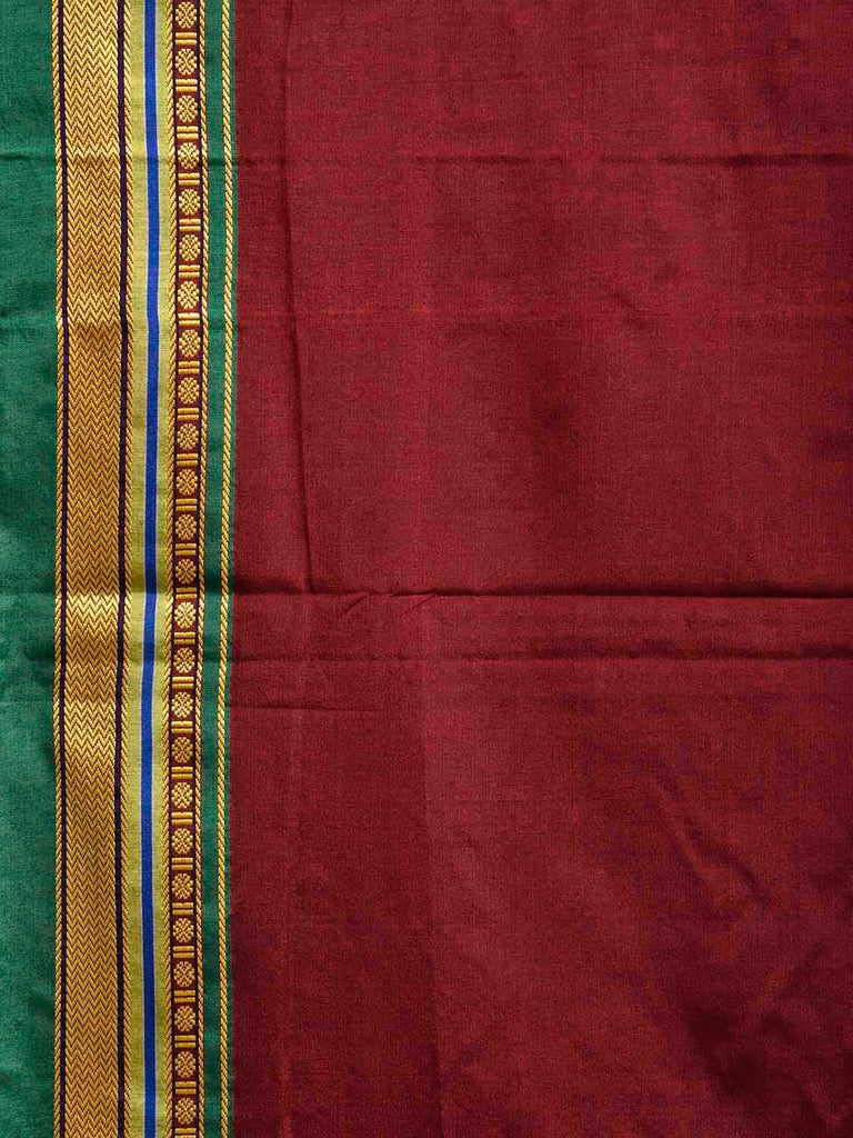 Maroon and Green ilkal Cotton Plain Saree with Strips Pallu Design No Blouse il0055