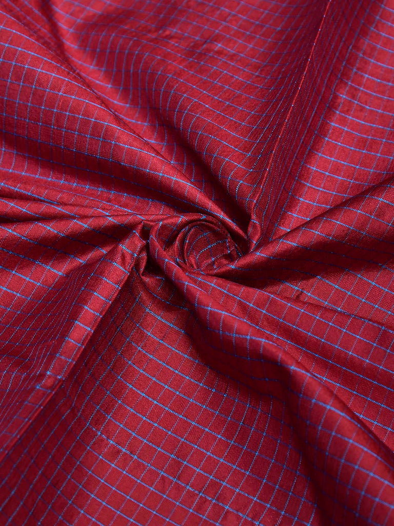 Maroon and Light Blue Narayanpet Silk Blouse with Checks Design Length 80cm Width 46 Inches BL0116