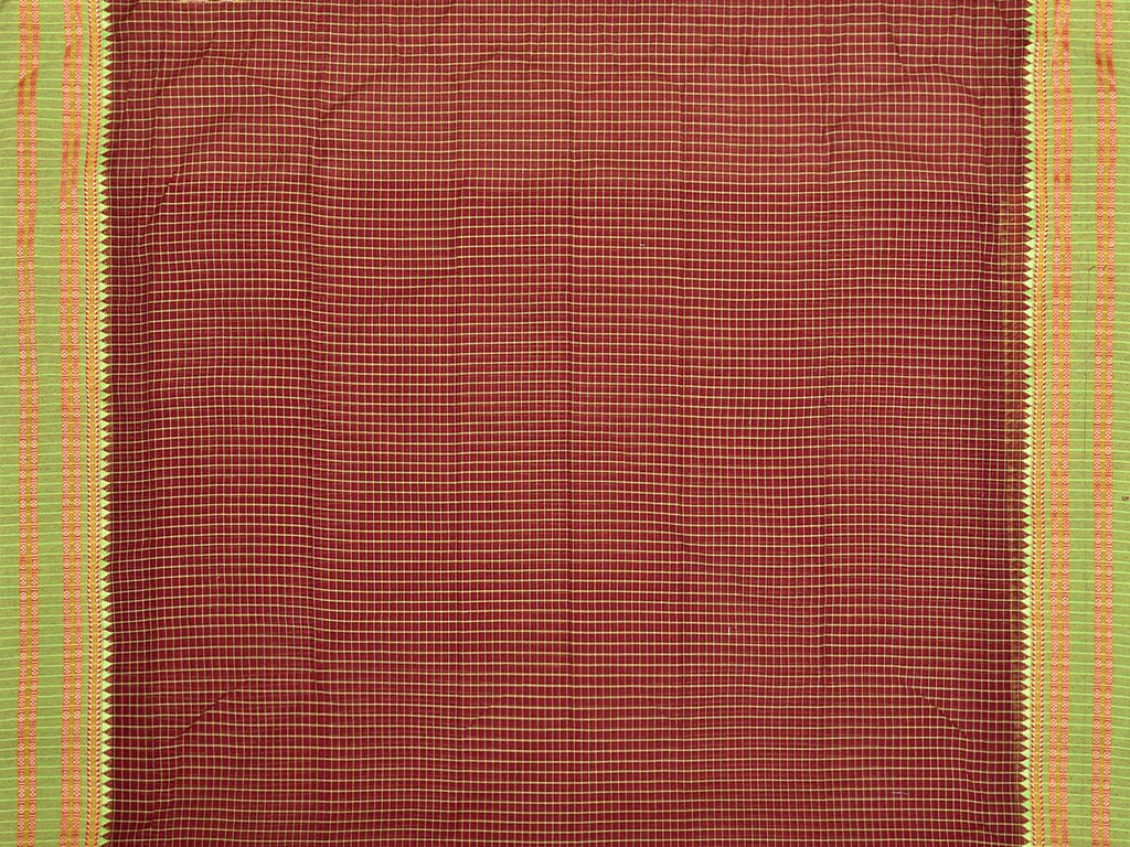 Maroon and Light Green Bamboo Cotton Blouse with Checks Design Length 80cm Width 44 Inches BL0079