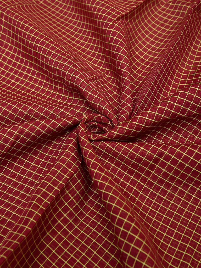 Maroon and Light Green Bamboo Cotton Blouse with Checks Design Length 80cm Width 44 Inches BL0079