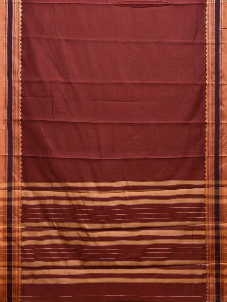 Maroon and Mustard Bamboo Cotton Plain Saree with Strips Pallu Design No Blouse bc0679