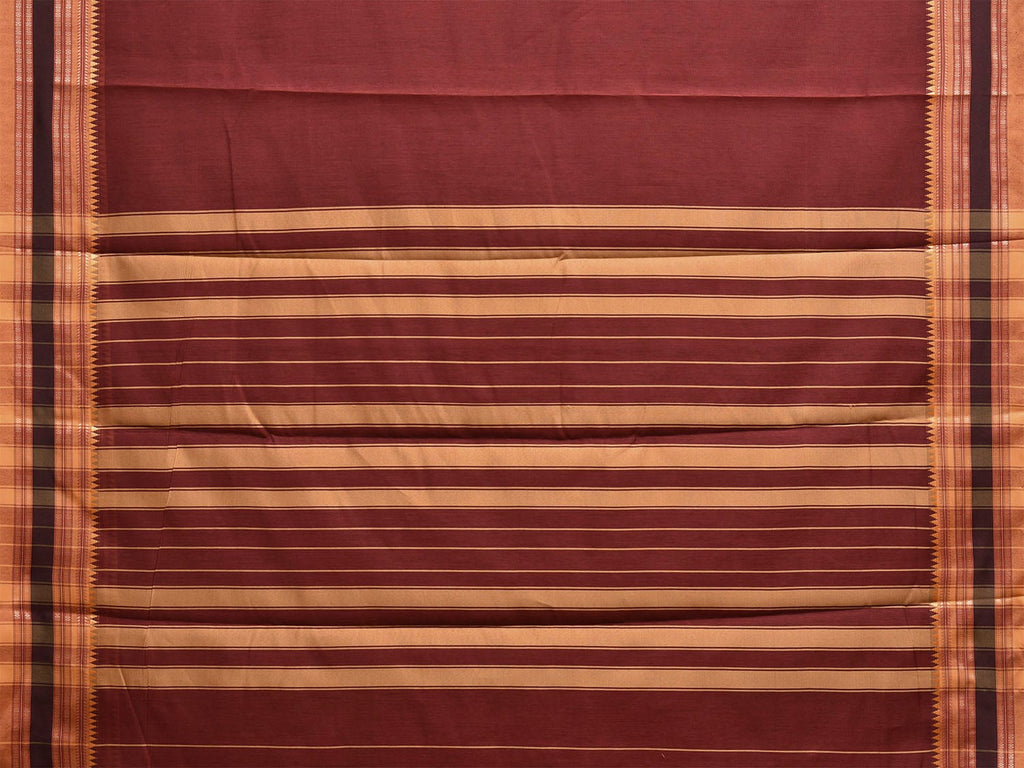 Maroon and Mustard Bamboo Cotton Plain Saree with Strips Pallu Design No Blouse bc0679
