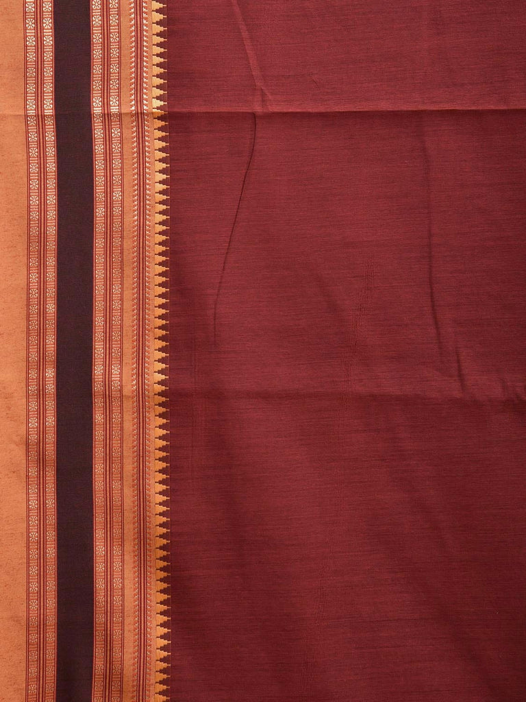 Maroon and Mustard Bamboo Cotton Plain Saree with Strips Pallu Design No Blouse bc0679