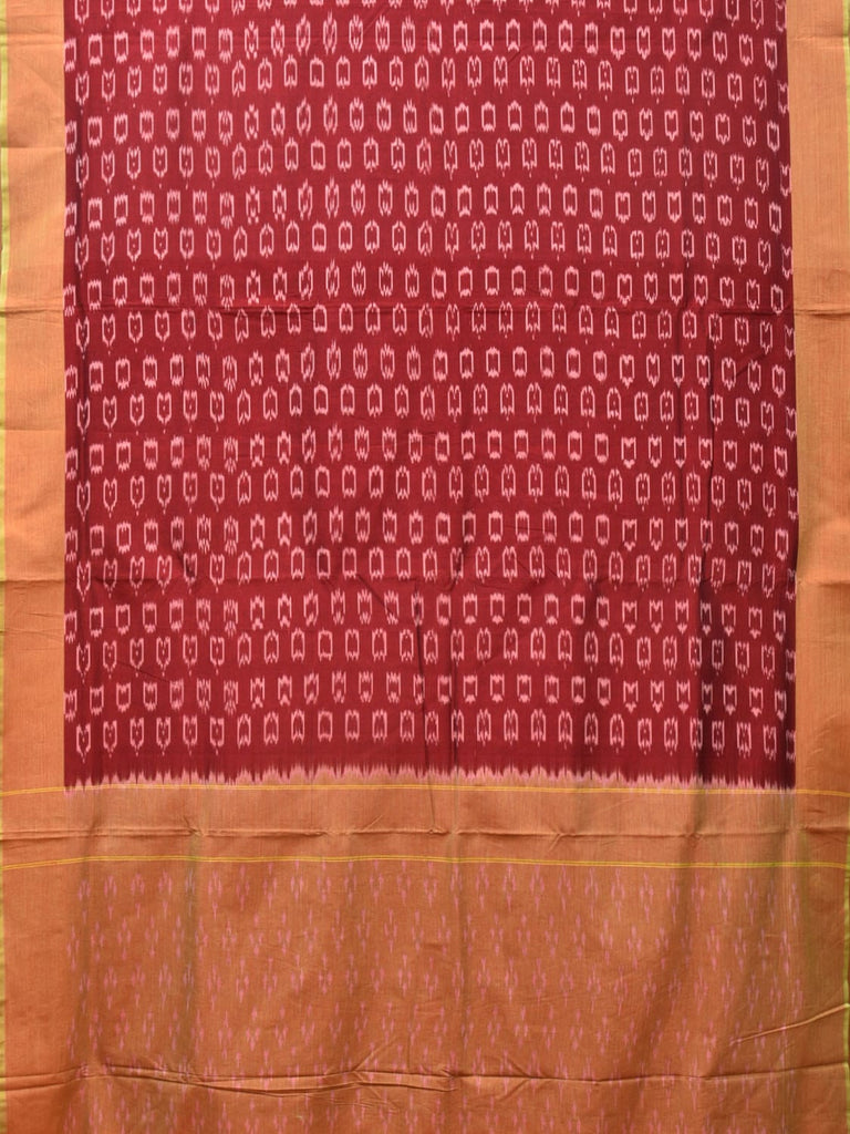 Maroon and Mustard Pochampally Ikat Cotton Handloom Saree with All Over Design No Blouse i0784