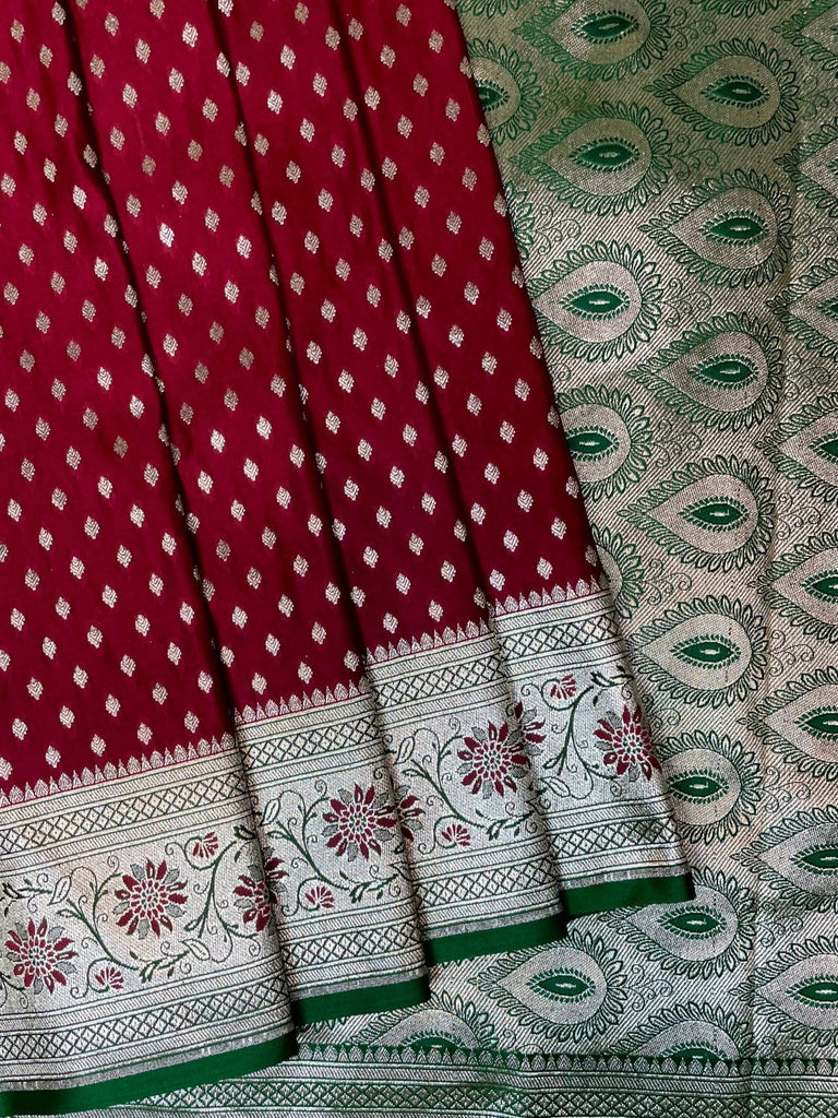 Maroon Banaras Katan Silk Saree with Body Butti and Border Design b0371s