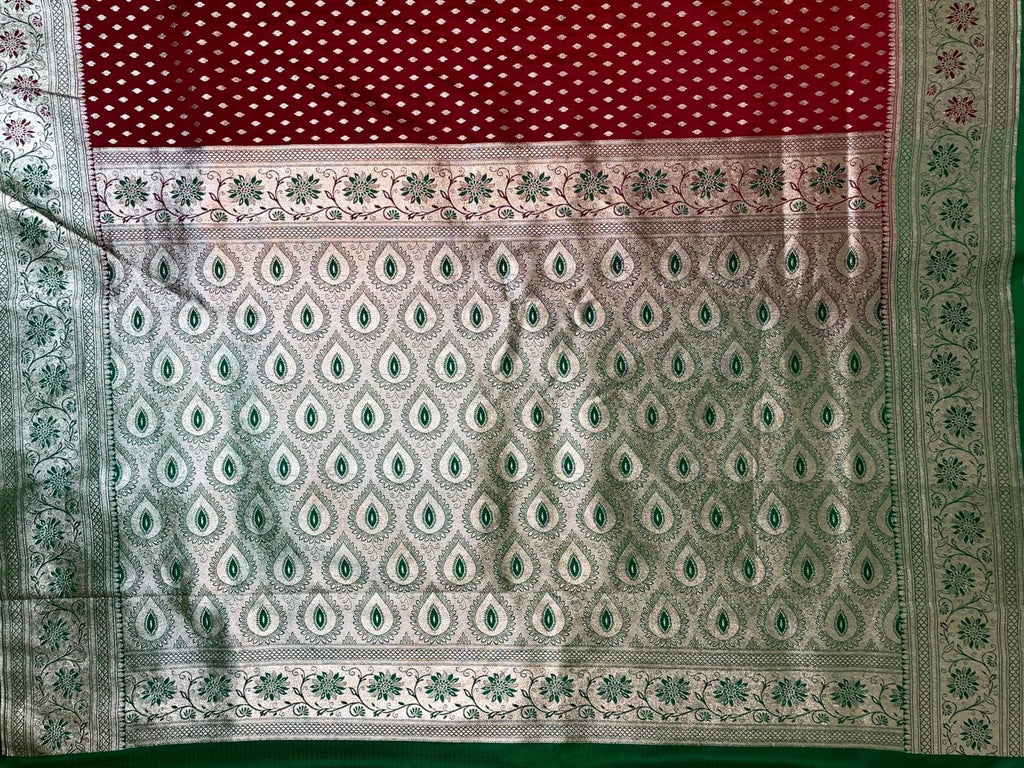 Maroon Banaras Katan Silk Saree with Body Butti and Border Design b0371s