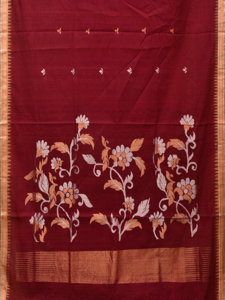 Maroon Khadi Cotton Handloom Saree with Flowers Pallu Design kh0658