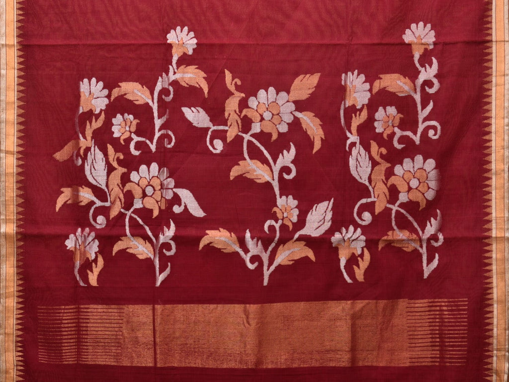 Maroon Khadi Cotton Handloom Saree with Flowers Pallu Design kh0658