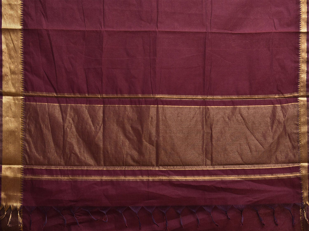 Maroon Mangalgiri Cotton Handloom Saree with Strips and Small Temple Border Design No Blouse mn0112