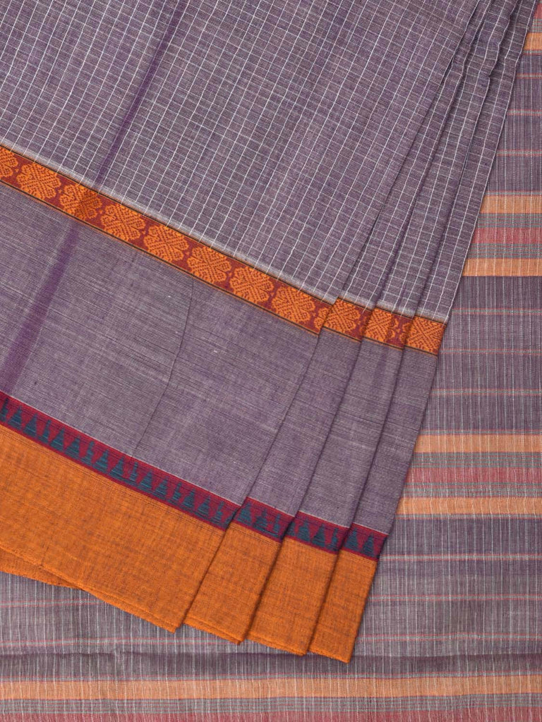 Mauve Narayanpet Cotton Handloom Saree with Checks Design No Blouse np0760