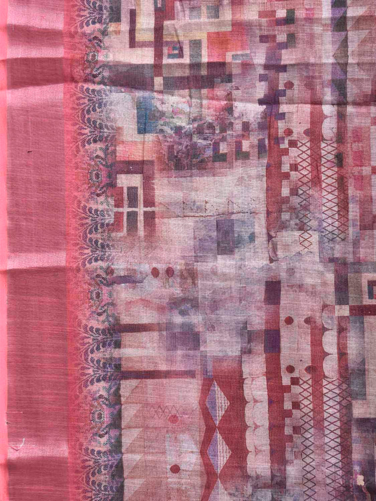 Multicolor Digital Print Linen Blend Saree with Abstract and Pallu Design o0747