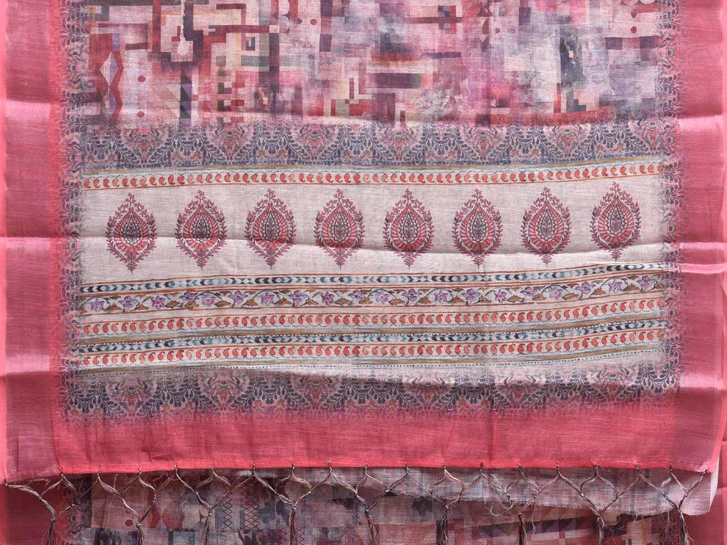 Multicolor Digital Print Linen Blend Saree with Abstract and Pallu Design o0747