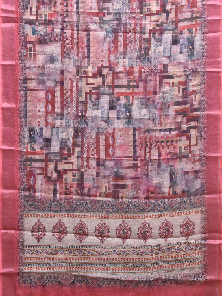 Multicolor Digital Print Linen Blend Saree with Abstract and Pallu Design o0747
