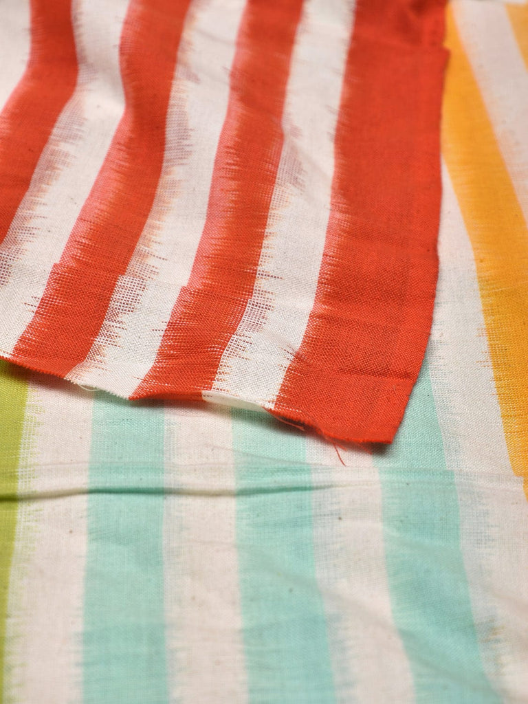 Multicolor Ikat Cotton Handloom 2.5mts Fabric with Strips Design f0260