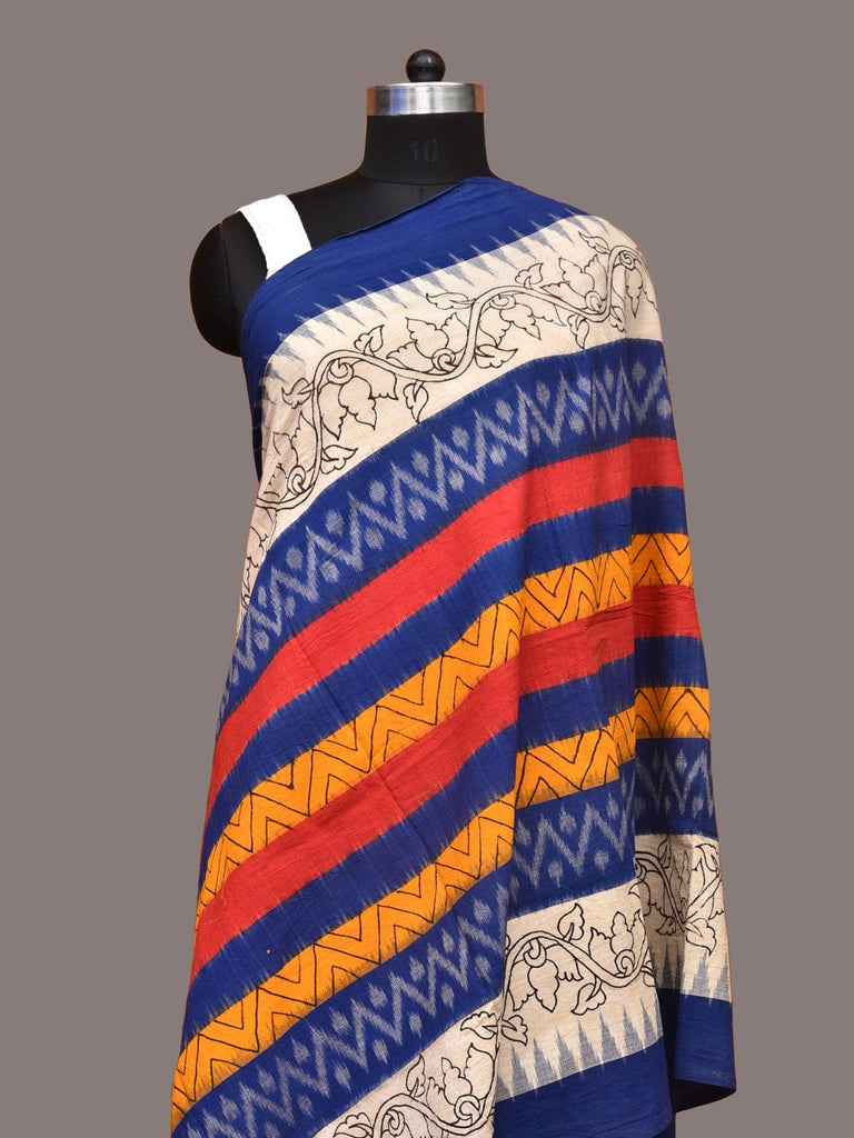 Multicolor Kalamkari Hand Painted Ikat Cotton Handloom Dupatta with Floral Border Design ds3327