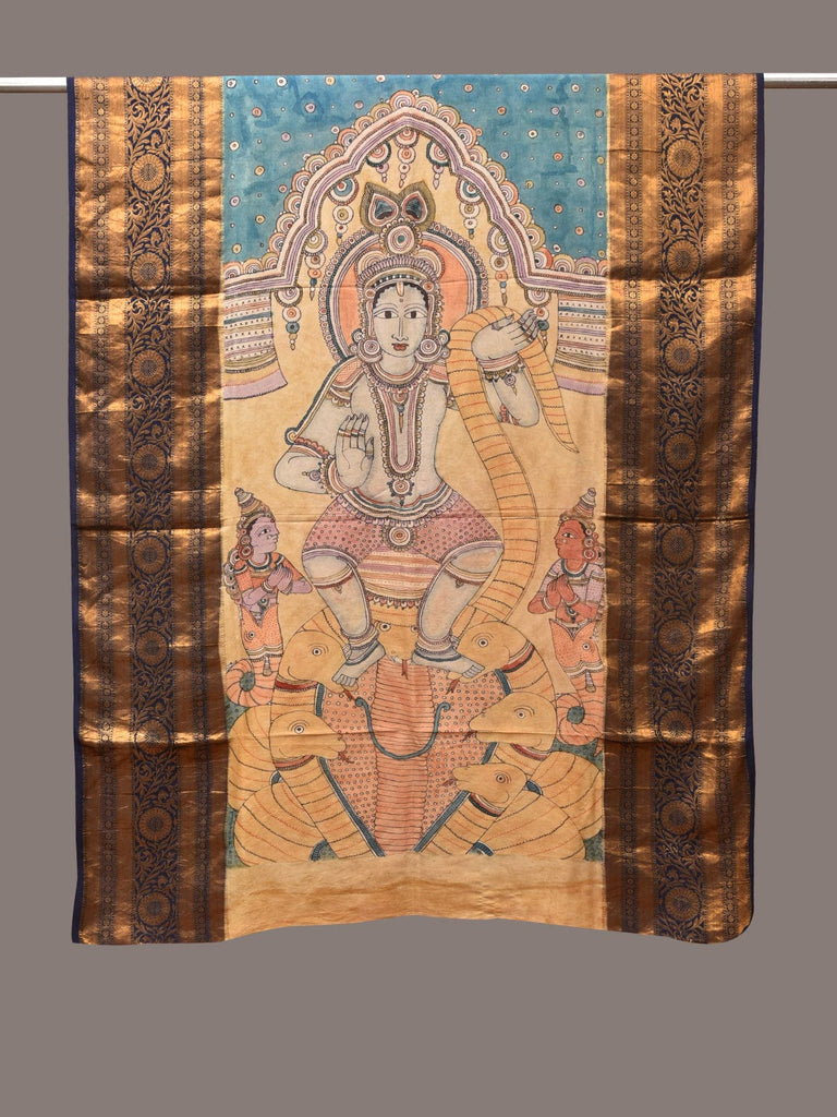 Multicolor Kalamkari Hand Painted Kanchipuram Silk Handloom Dupatta with Krishna Design ds3451