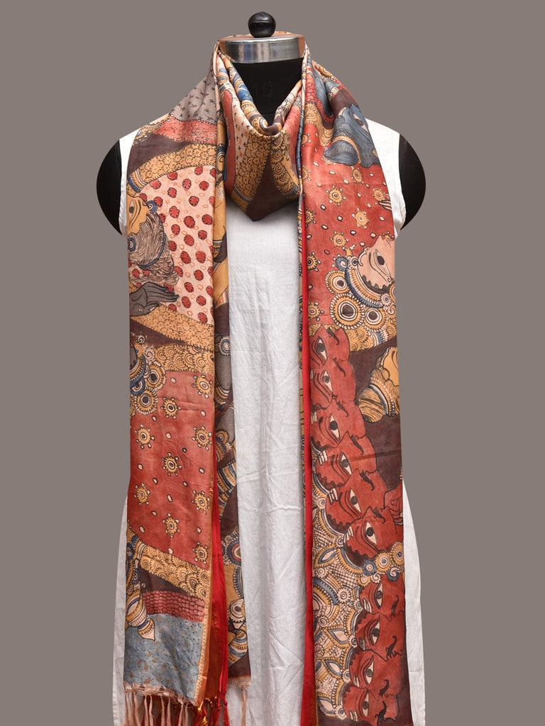 Multicolor Kalamkari Hand Painted Kanchipuram Silk Handloom Dupatta with Ramayana Design ds3575