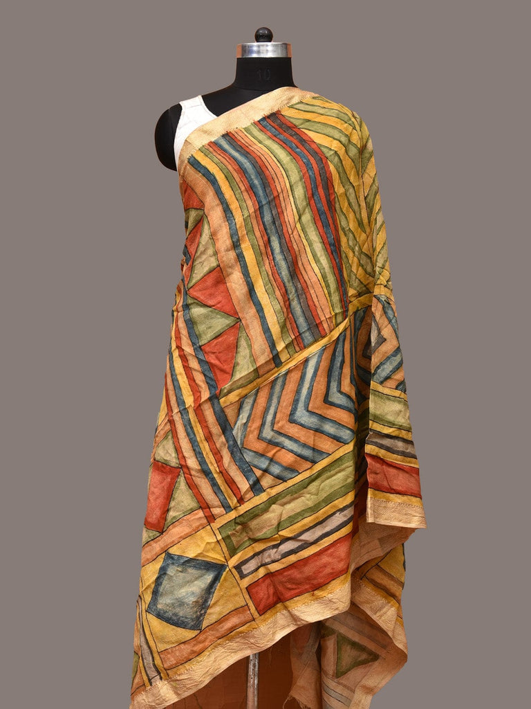 Multicolor Kalamkari Hand Painted Sico Dupatta with Geometrical Design ds3250