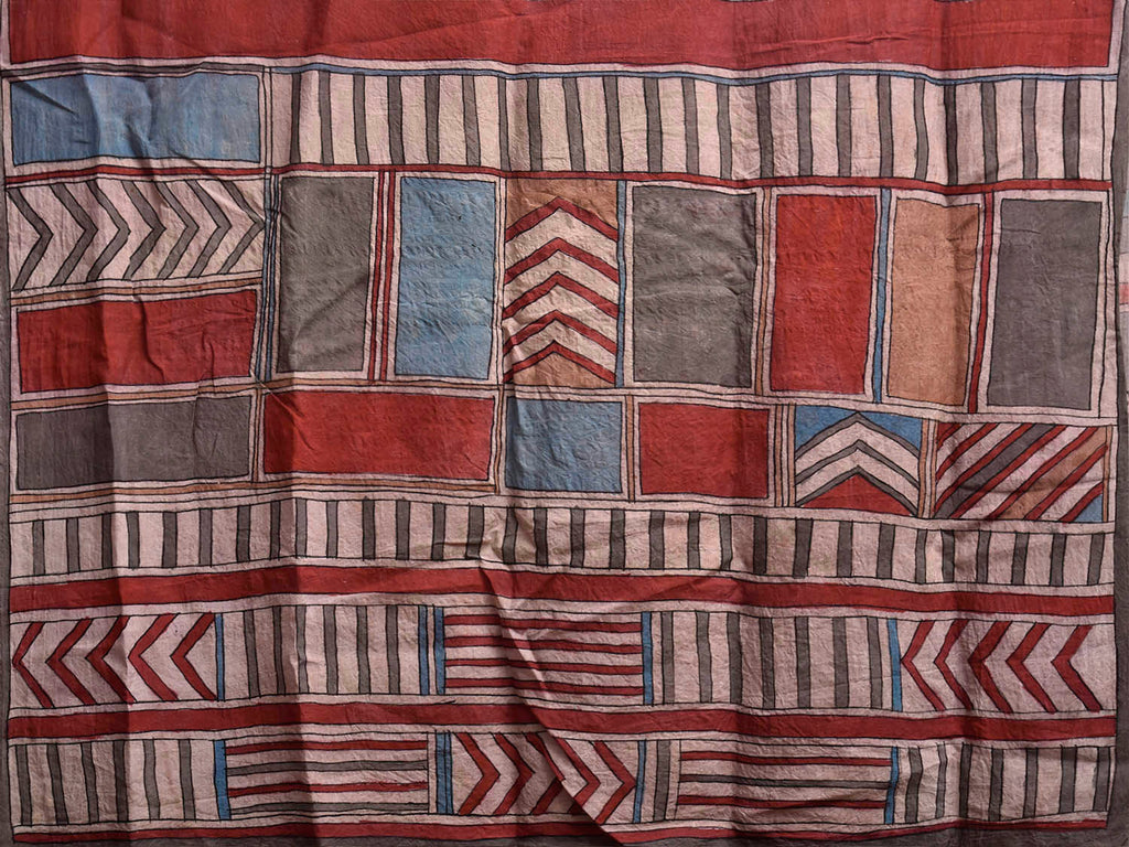 Multicolor Kalamkari Hand Painted Sico Saree with All Over Geometric Design KL0851