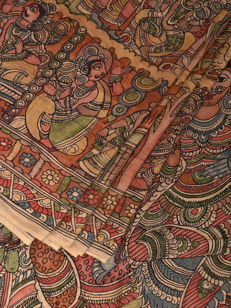Multicolor Kalamkari Hand Painted Silk Handloom Saree with Ramayana Design KL0775