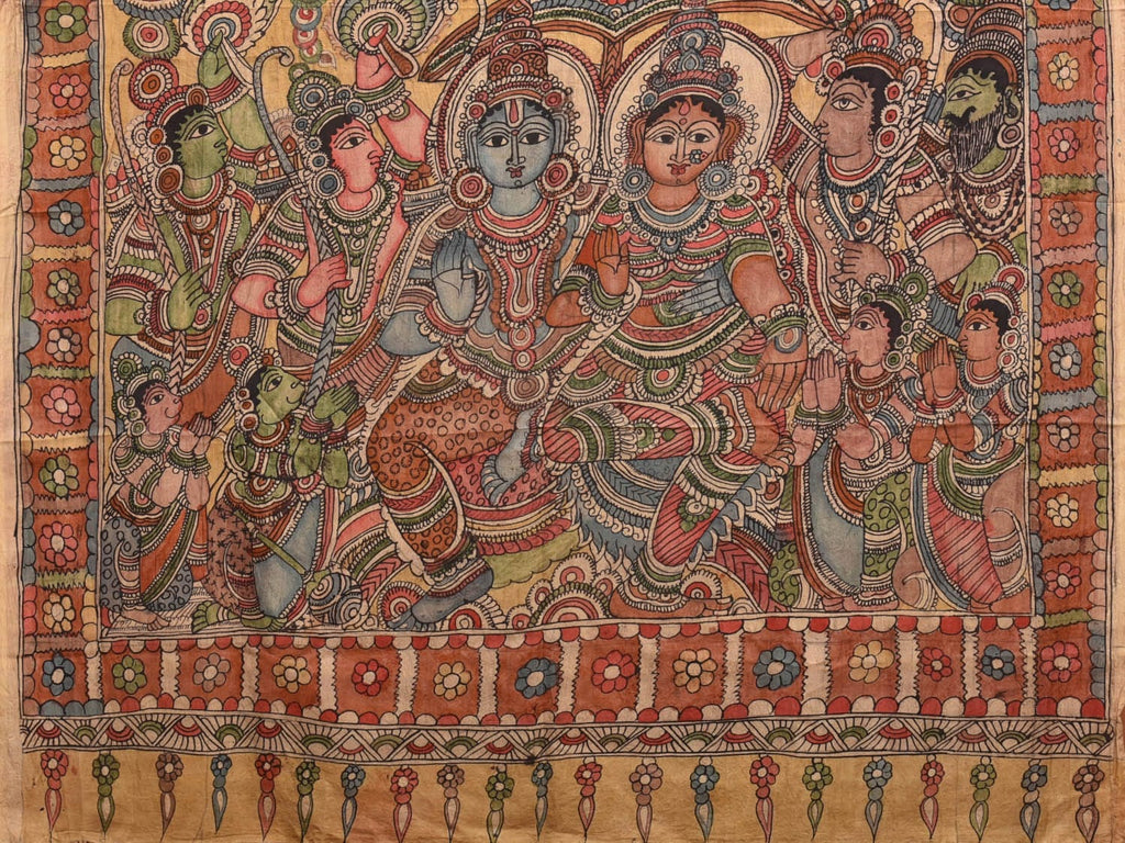 Multicolor Kalamkari Hand Painted Silk Handloom Saree with Ramayana Design KL0775