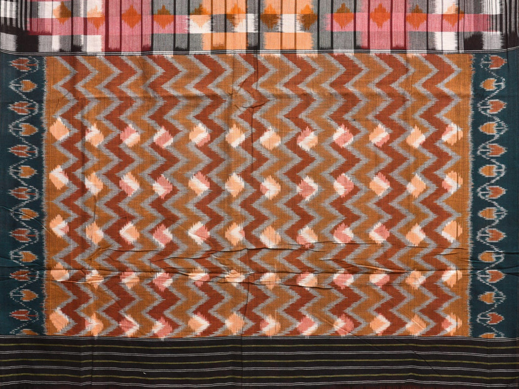 Multicolor Pochampally Ikat Cotton Handloom Saree with Strips and Zig-Zag Pallu Design i0849
