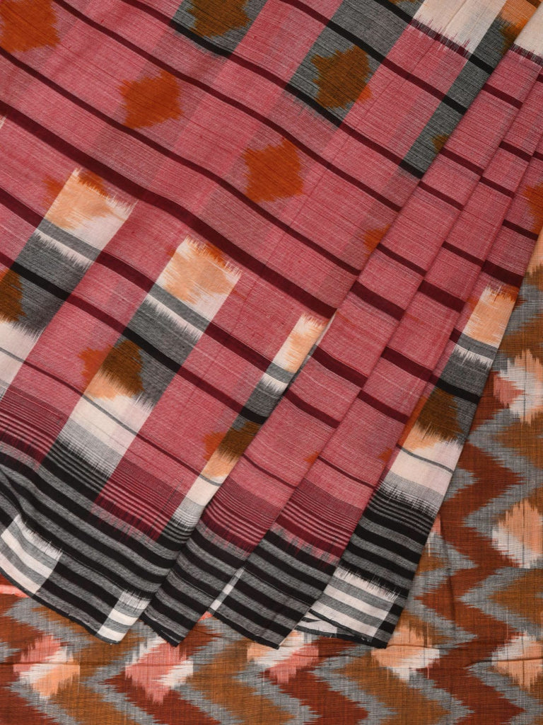 Multicolor Pochampally Ikat Cotton Handloom Saree with Strips and Zig-Zag Pallu Design i0849