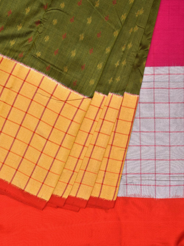 Multicolor Pochampally Ikat Silk Handloom Saree with Checks Border Design i0856