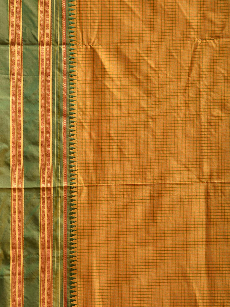 Mustard and Green Narayanpet Silk Handloom Saree with Checks Design No Blouse np1176