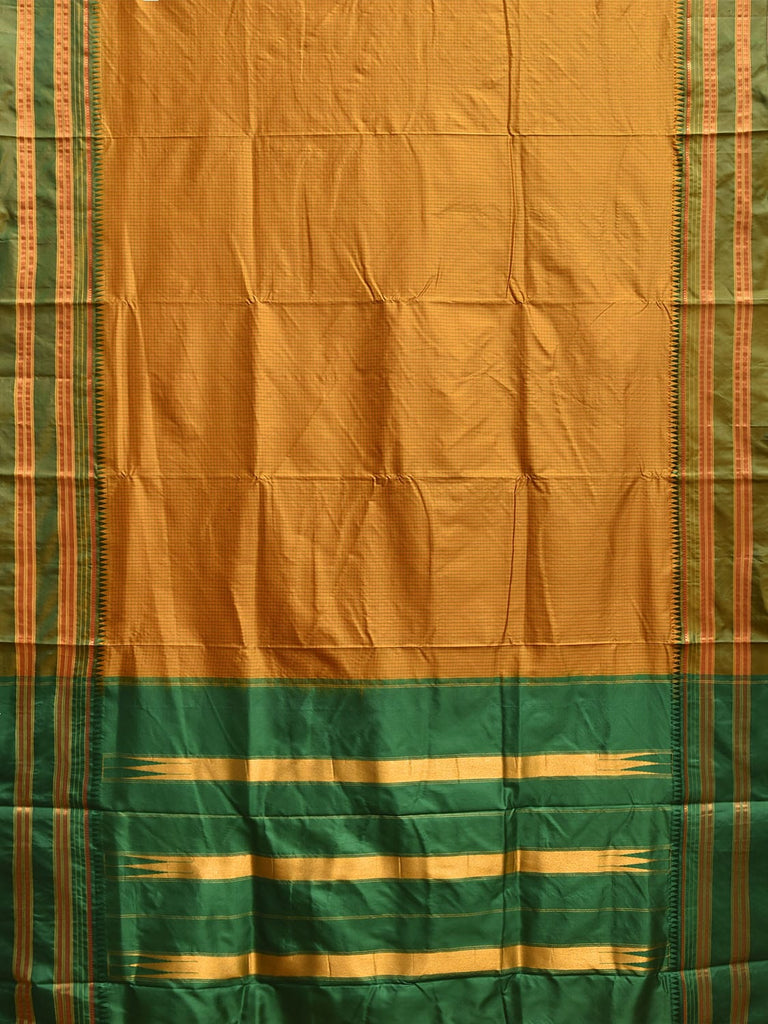 Mustard and Green Narayanpet Silk Handloom Saree with Checks Design No Blouse np1176